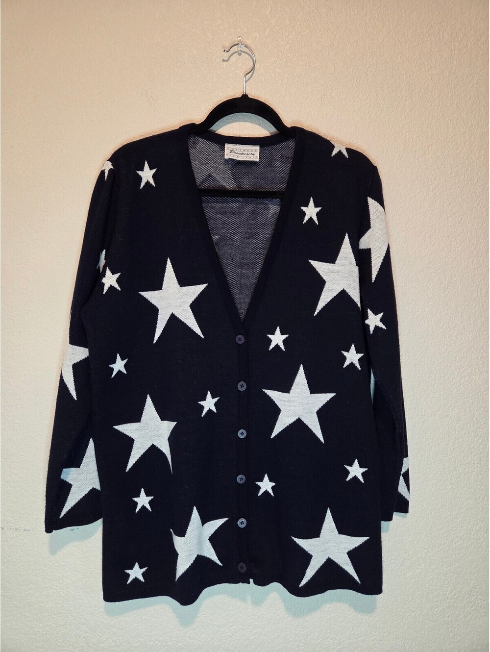 Prosperity Knitwear Navy Cardigan White Star Pattern size L